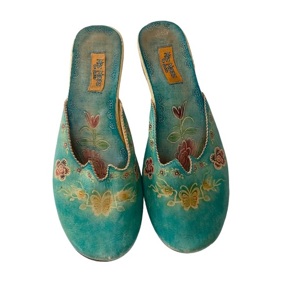 Vintage Retro Miz Mooz by Garth Teal Green Floral Shoes - Picture 2 of 16